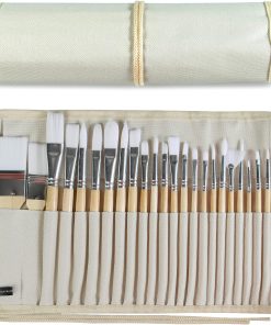 Paint Brushes Set of 24 Pieces Wooden Handles Brushes with Canvas Brush Case. Professional for Oil. Acrylic and Watercolor Painting